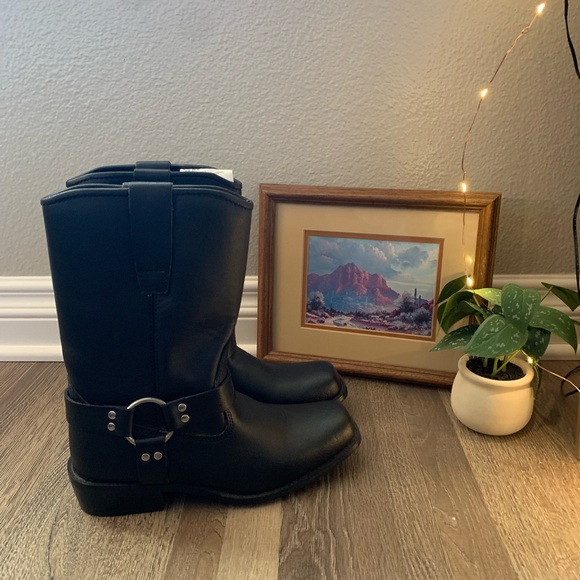 Motorcycle Work Leather black square toe boots - Picture 5 of 8